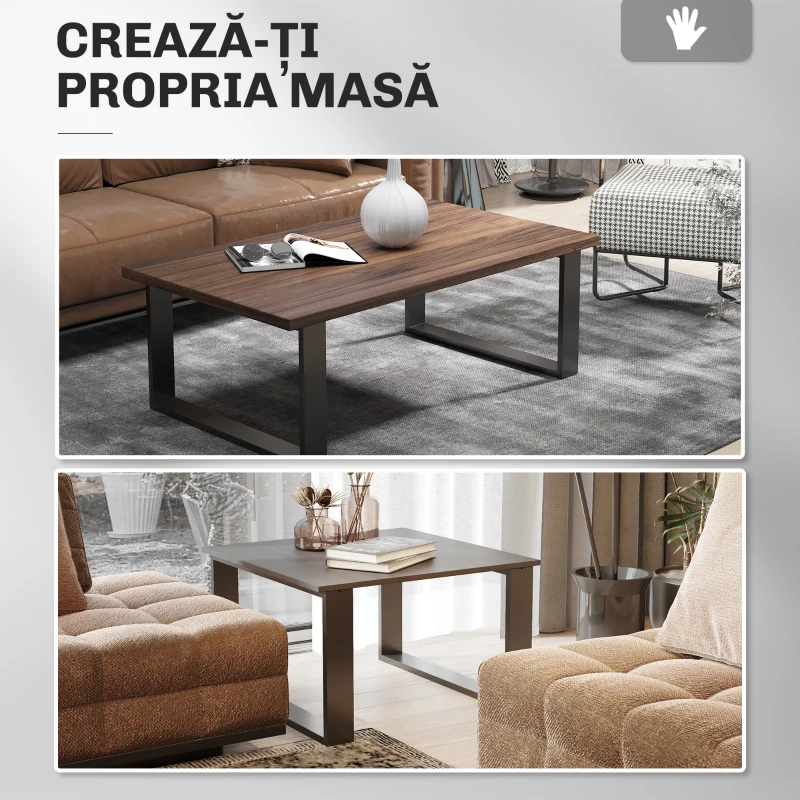 HOMCOM Set 2 Picioare de Masă Dreptunghiulare din Oțel, 60x8x72 cm, Negru