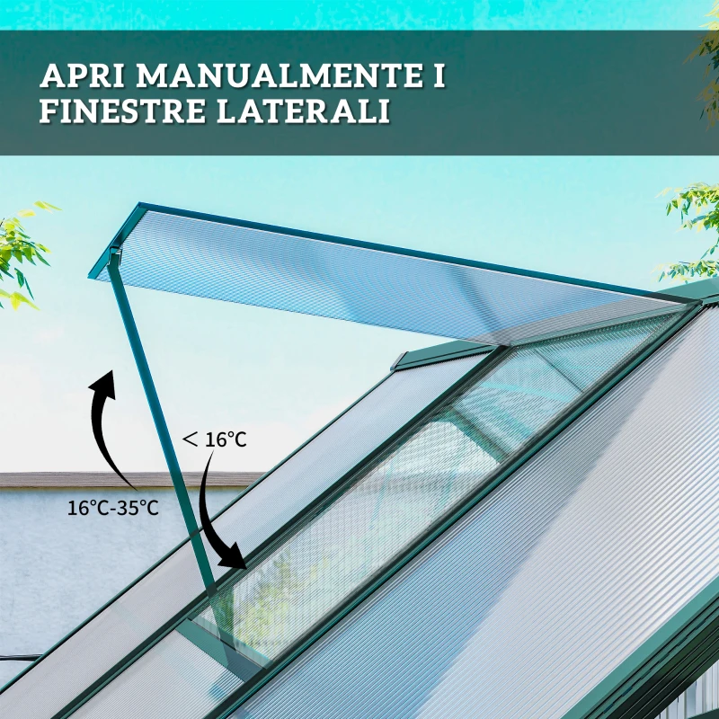Outsunny Serra da Giardino in Policarbonato e Alluminio con Finestre e Base Inclusa, 190x190x220 cm