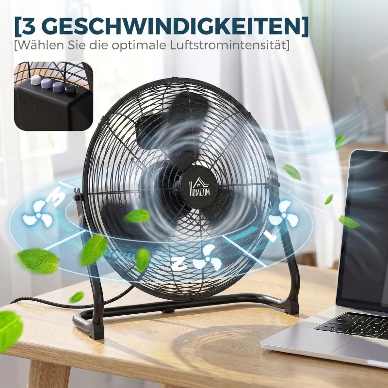 HOMCOM Ventilator für den Schreibtisch, Klimaanlage, 4 Geschwindigkeiten, drehbar, Schwarz