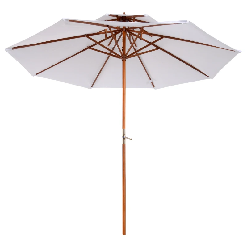 Outsunny Ombrellone Doppio 2.7x2.7 m con Meccanismo a Manovella, in Legno, Bambù e Poliestere, Bianco