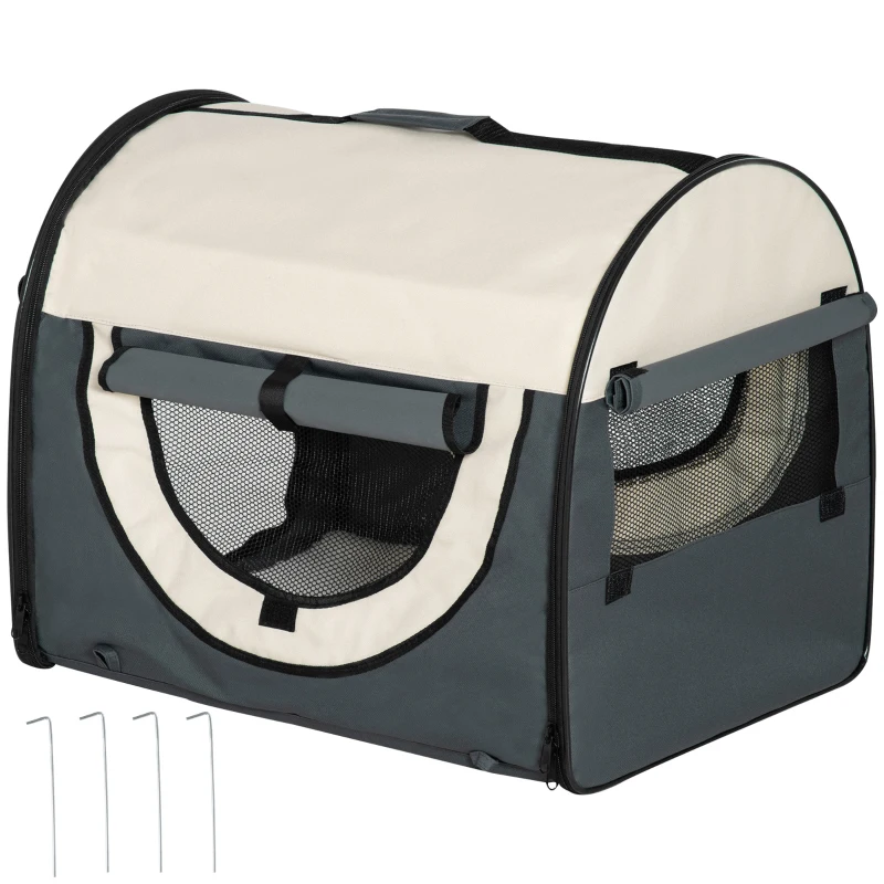PawHut - Trasportino Cuccia da Trasporto per Cani Gatti e Animali Domestici 61x46x51cm Grigio