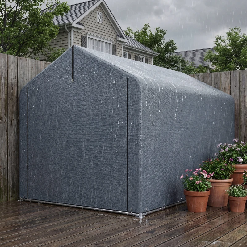 Outsunny Garagenzelt 2,2 x 1,6 m Wasserdicht Gerätezelt mit Rolltür Satteldach Stahlrahmen, UV-beständig Dunkelgrau