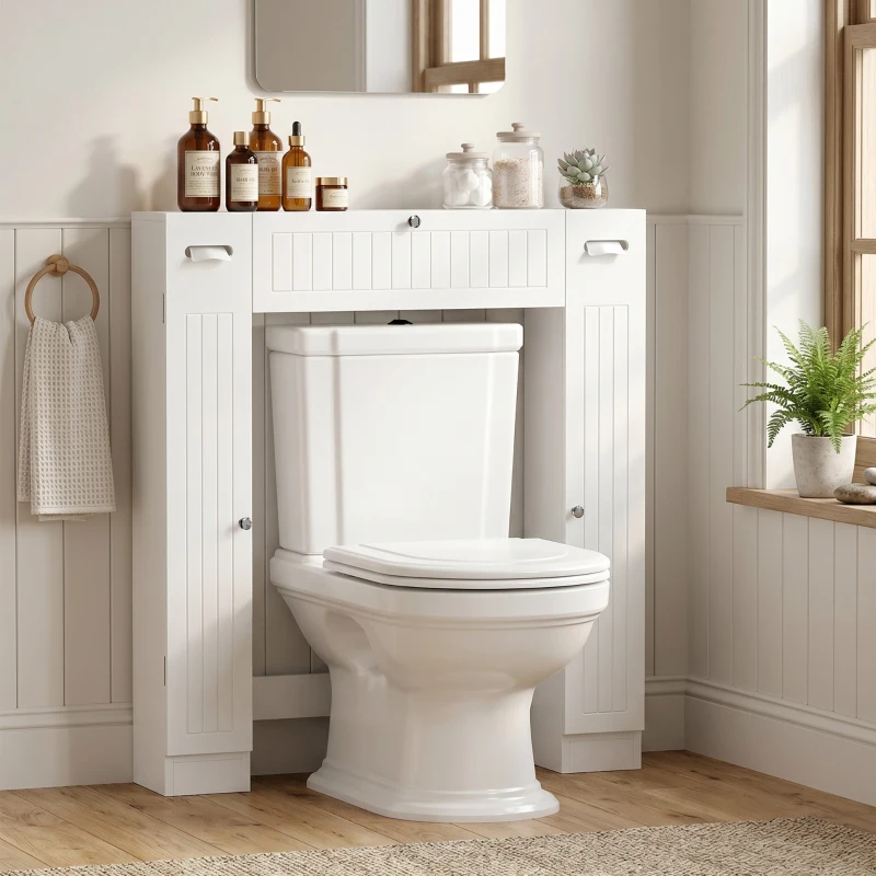 HOMCOM Meuble WC dessus de toilette avec 2 placards, tiroir basculant, porte-papier et étagères réglables, blanc