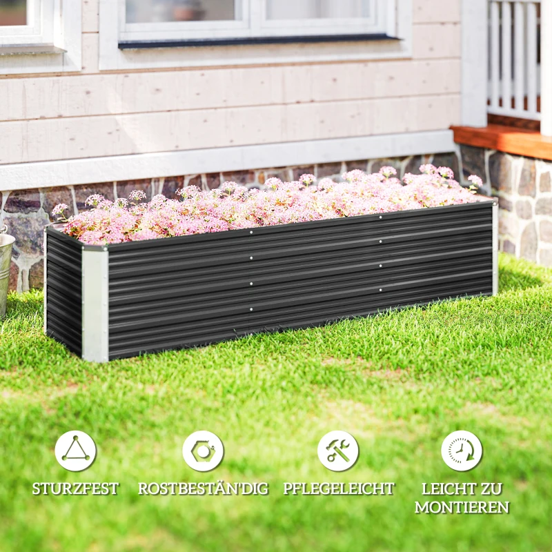Outsunny Hochbeet aus Stahl Gartenbeet Pflanzkasten Blumenkasten Blumenkübel mit Handschuhe Grau 183 x 47 x 40 cm