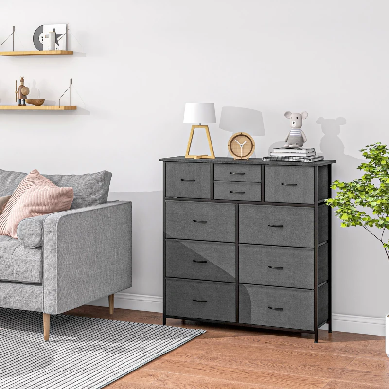 HOMCOM Kommode, Sideboard mit Stoffschubladen, 10 Fächer, Metallrahmen, 100x30x100cm, Schwarz