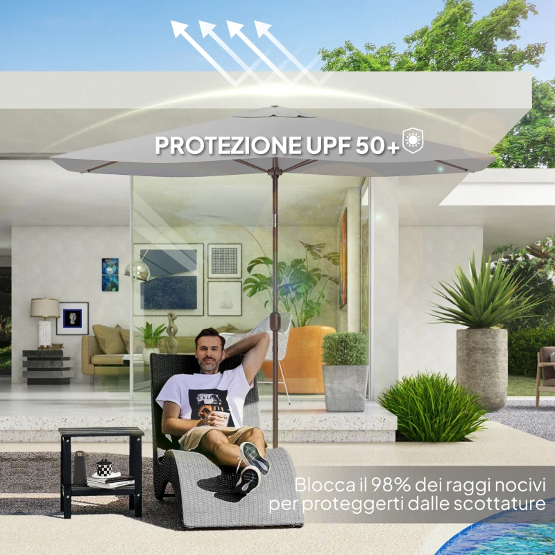Outsunny Telo per Ombrellone Rettangolare 3x2 m con Presa d'Aria Superiore, in Poliestere 180 g/m², Grigio Chiaro