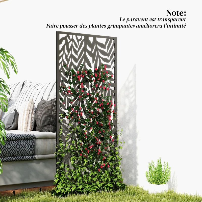 Outsunny Panneau Brise Vue décoratif Extérieur, Claustra Décoratif Jardin à motif découpé en feuilles, 130 x 65 cm, Noir