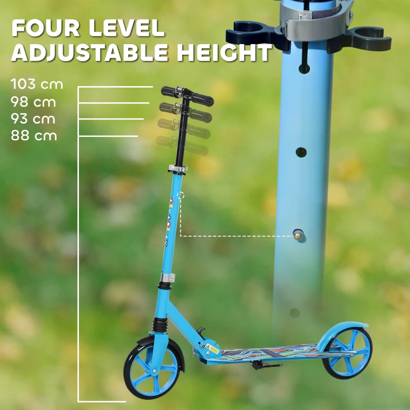 AIYAPLAY Foldable Kids Scooter with Adjustable Handlebar, 200mm Big Wheel, Rear Fender Brake, for Ages 6-12 Years, Blue
