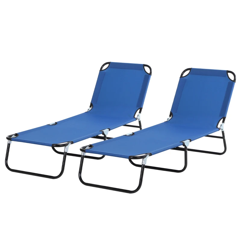Outsunny Conjunto de 2 Tumbonas Plegables y Reclinables con Respaldo Ajustable en 5 Niveles Carga 120 kg 188x56x28 cm Azul