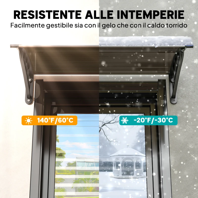 Outsunny Pensilina da Esterni Impermeabile e Anti-UV, in PC, PP e Alluminio, 75x120x23 cm, Marrone e Nero
