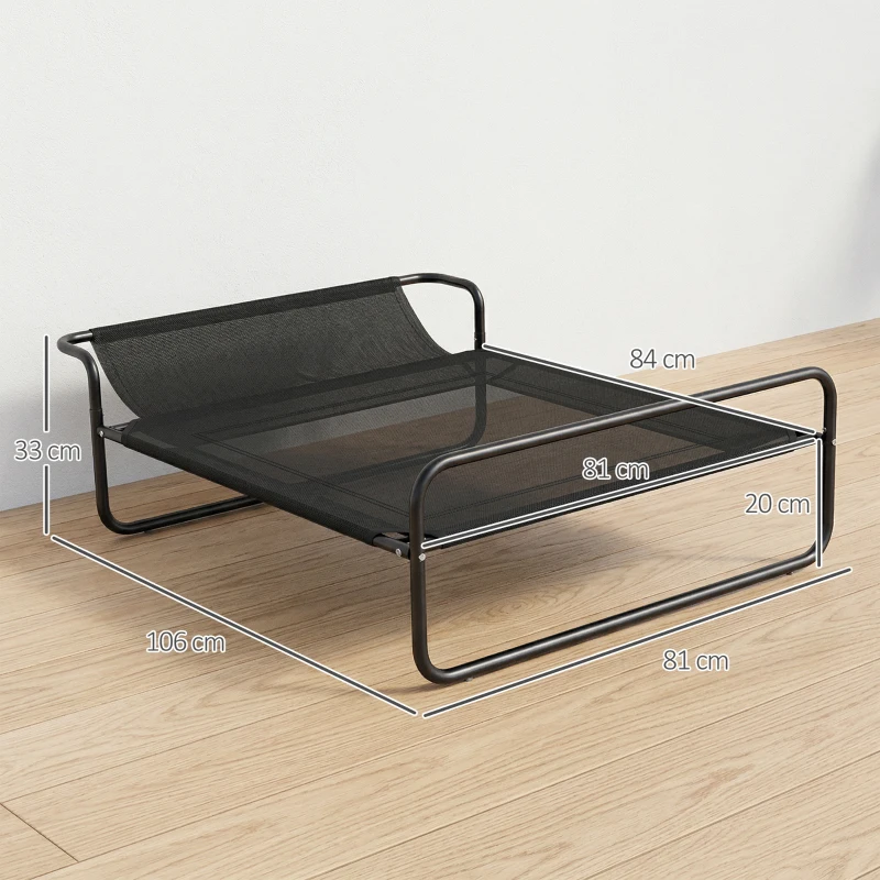 PawHut Lit surélevé pour chiens animaux de compagnie avec appui-tête tissu micro-perforé 106 x 81 x 33 cm noir