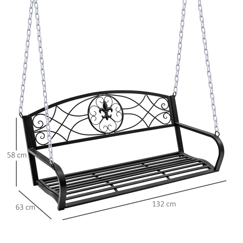 Outsunny Dondolo 2 Persone Design Classico Catene Incluse da Giardino Acciaio 132 x 63 x 58 cm Nero