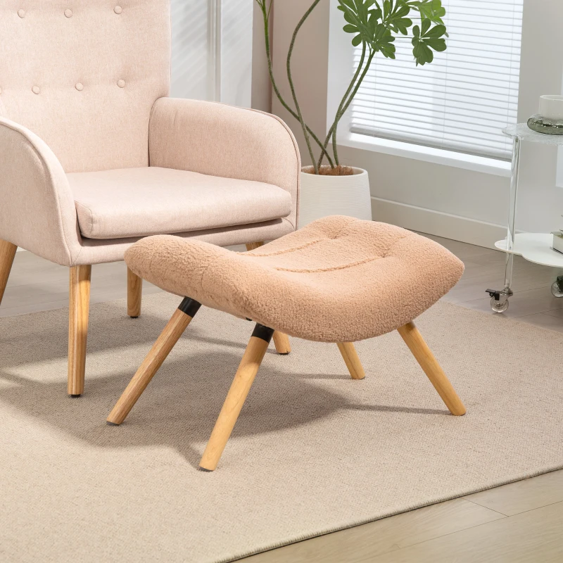 HOMCOM Moderner Fußhocker mit Fleece-Bezug und Holzbeinen, gepolstert, für Wohnzimmer, Schlafzimmer, Flur, Braun