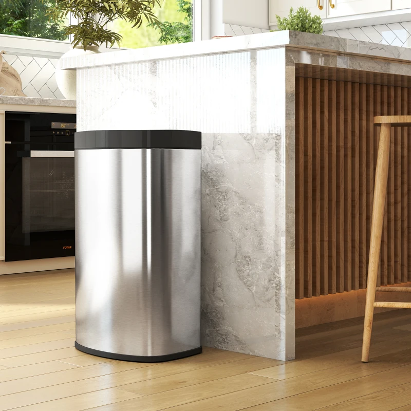 HOMCOM Poubelle cuisine automatique 55L en acier inoxydable, poubelle à couvercle à fermeture en douceur, 38x28,5x69cm, argent