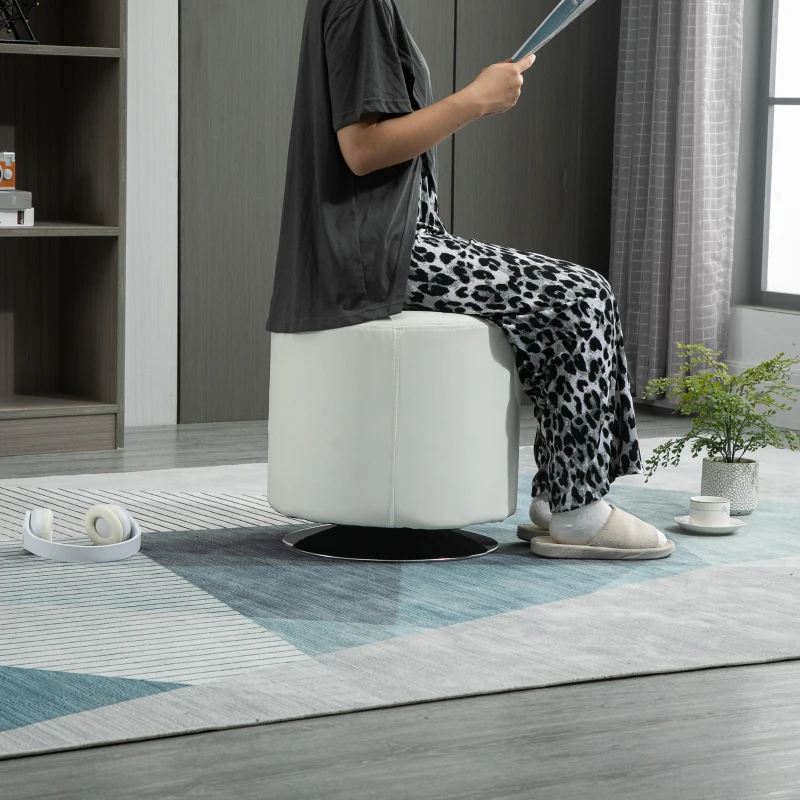 HOMCOM Repose pied salon pivotant à 360°, ottoman rond rembourré en PU avec base en acier, Ø 45,5 x 44,5 cm, blanc