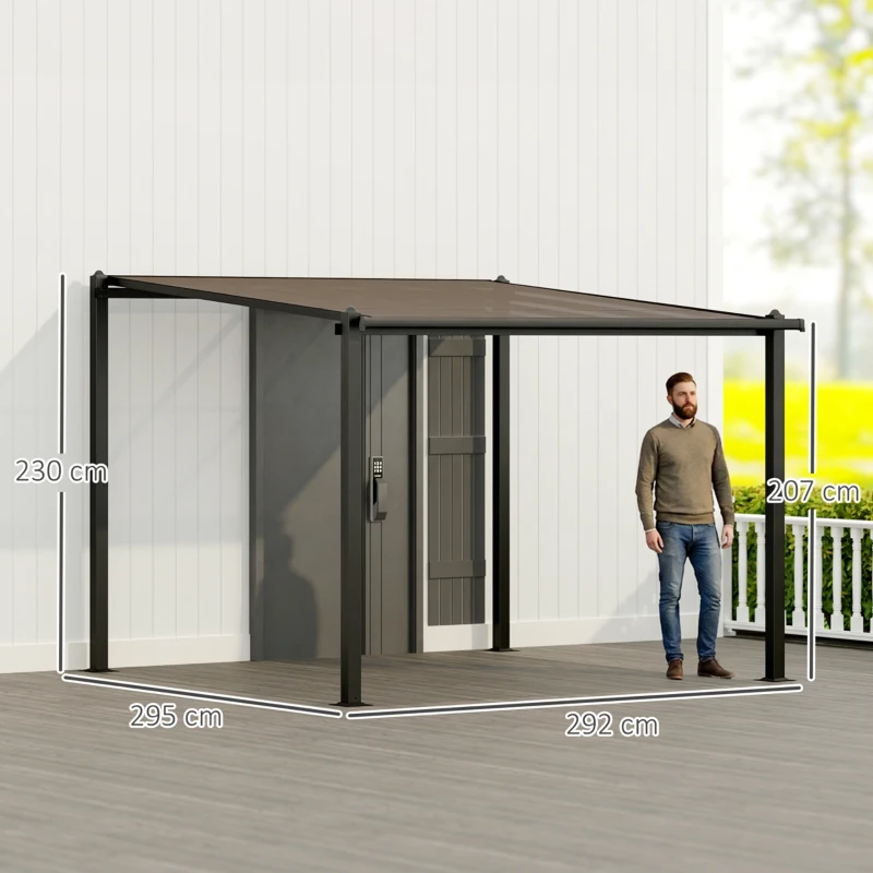 Outsunny Pergola jardin extérieur en aluminium 3 x 3 m avec toit en polycarbonate imperméable et système de drainage, gris