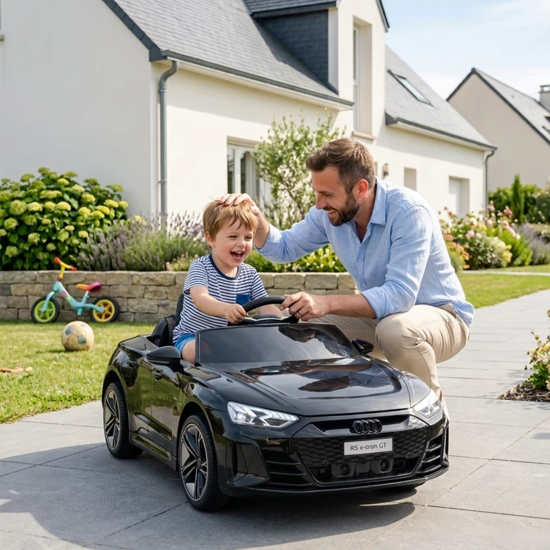 HOMCOM Voiture électrique enfant 12 V - véhicule électrique avec télécommande parentale fournie - V. Max. 5 Km/h - effets sonores, lumineux - Audi RS E-tron GT noir(m-14)