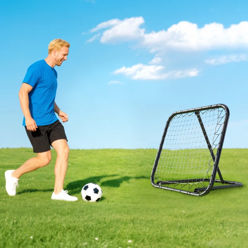 HOMCOM Filet de rebond de football rebondisseur de football ajustable pliable portable 4 piquets de fixations au sol filet de PE noir blanc 78 x 84 x 78 cm