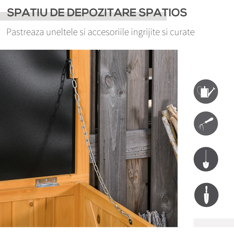 Outsunny Ladă de Depozitare pentru Exterior din Lemn de Brad Impermeabil cu Bază Înălțată, 127x56x60 cm, Galben Închis