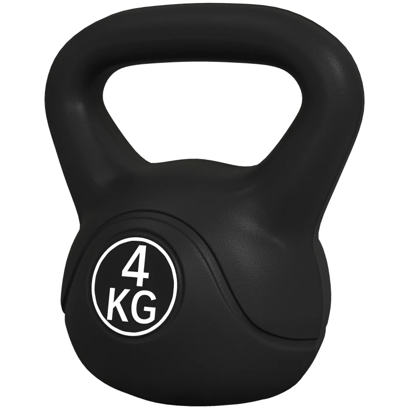 HOMCOM Kettlebell 4kg din plastic și nisip cu bază plată și mâner, 18x12x20 cm, negru