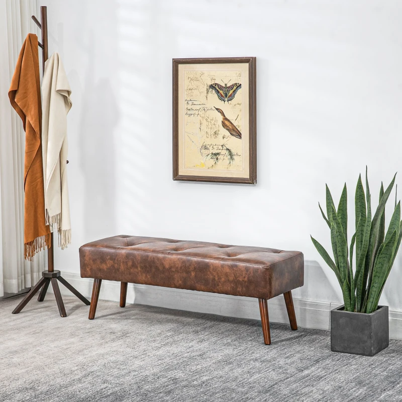HOMCOM Banc bout de lit banquette capitonnée style vintage 114 x 38 x 42 cm piètement bois revêtement marron effet vieilli
