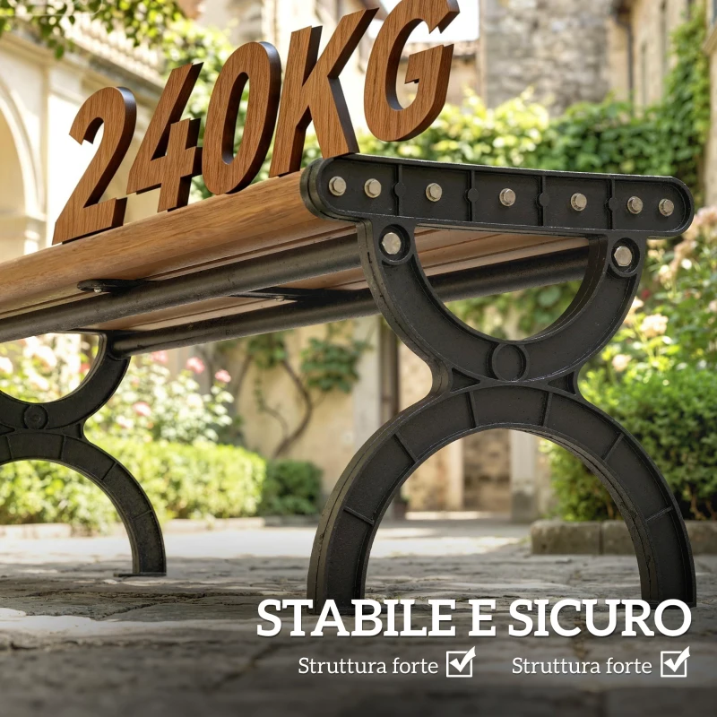 Outsunny Panchina per Esterno 2 Posti in Metallo, 124x39x39 cm, Color Legno e Nero