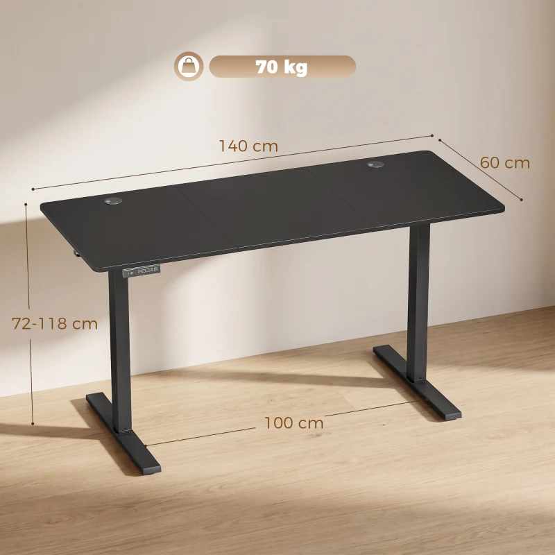 HOMCOM Standing Desk Memory Control Height Adjustable Desk 2 Cable Holes LED Display Sit Stand Desk Black