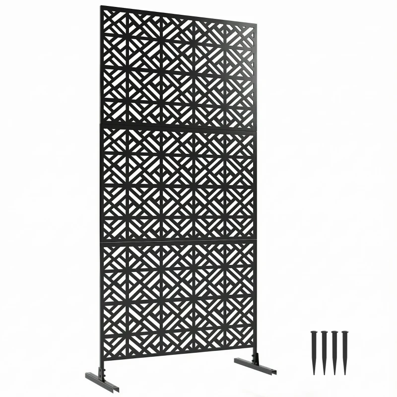 Outsunny Panneau Brise Vue décoratif Extérieur Claustra Décoratif Jardin 3 Panneaux à motif géométrique métal 92x40x192cm Noir