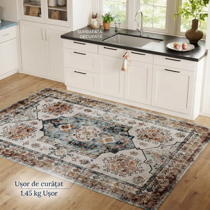 HOMCOM Covor Vintage Antiderapant și Lavabil cu Fir Scurt pentru Living și Dormitor, 230x160 cm, Multicolor