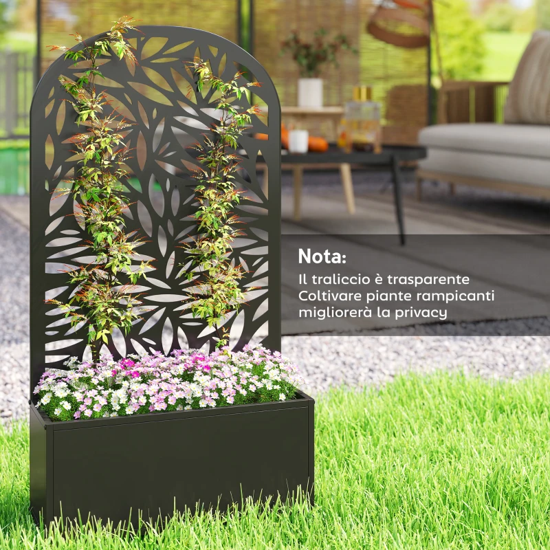 Outsunny Fioriera con Traliccio ad Arco per Rampicanti e Fori di Drenaggio, in Metallo, 61x23x113 cm, Nero