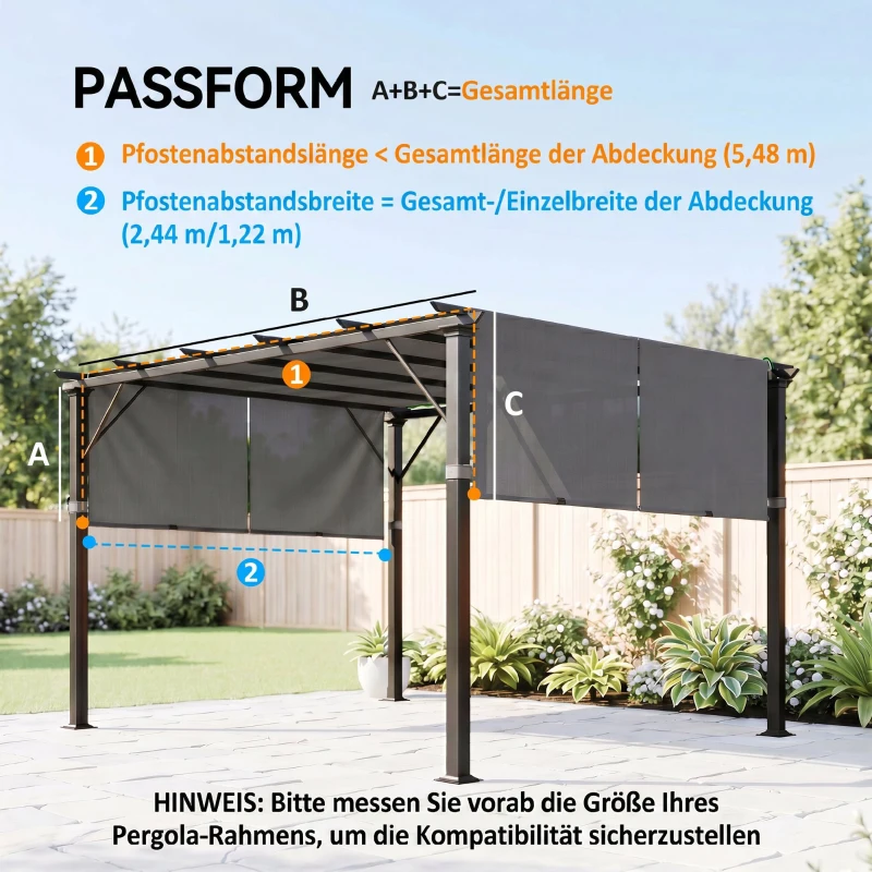 Outsunny Ersatzdach für Pergola mit UV-Schutz, Sonnensegel für Terrassenüberdachung für 3 x 3 m Pavillon, Dunkelgrau