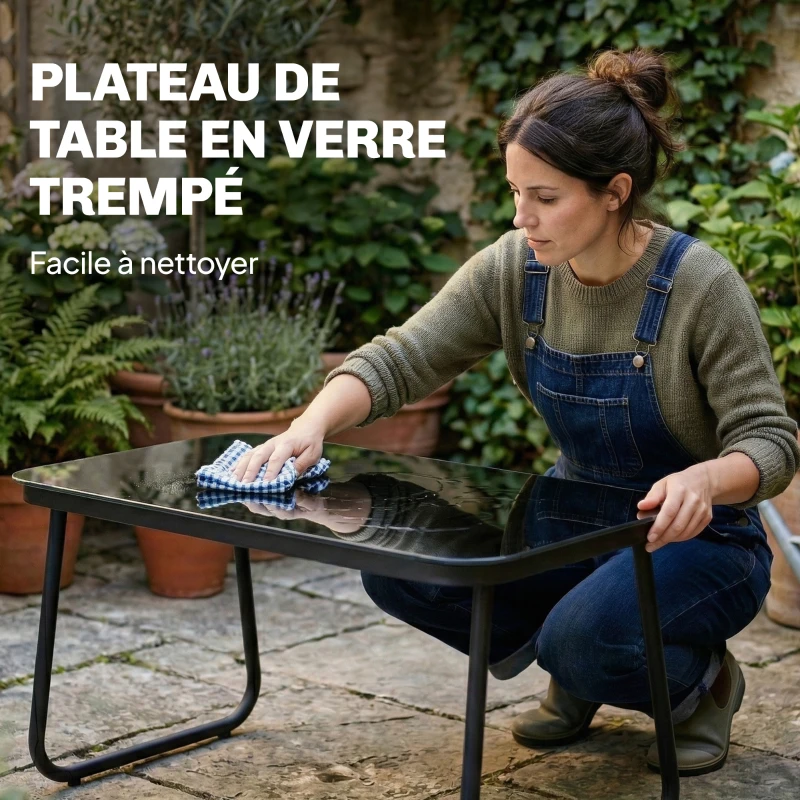 Outsunny Salon de jardin 4 pièces avec canapé, fauteuils et table basse, gris foncé et noir