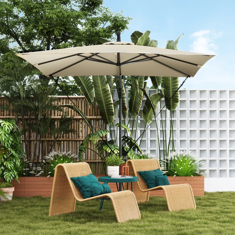 Outsunny Umbrelă Reglabilă, cu Manivelă, 247x247 cm, Bej