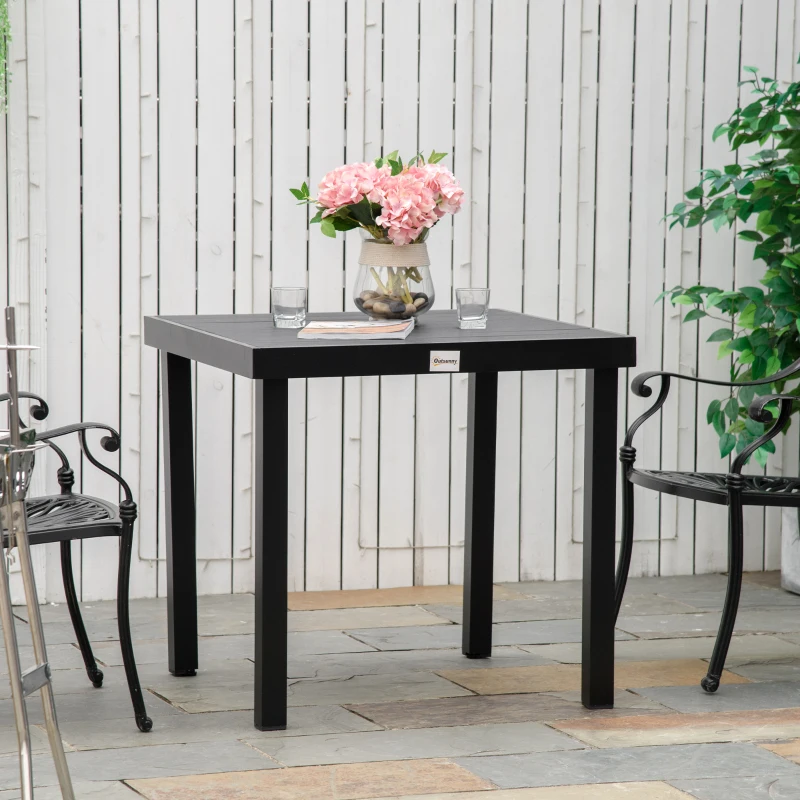 Outsunny Tavolo da Giardino Tavola da Pranzo Effetto Legno, 78x78 cm, Nero