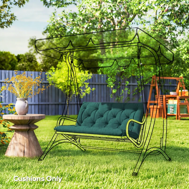 Outsunny 2 Seater Bench Pad, Garden Chair Cushion with Back and Ties for Indoor and Outdoor Use, 98 x 100 cm, Green