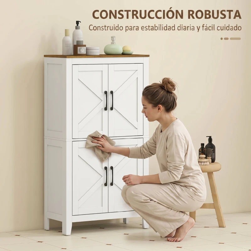 HOMCOM Armario de Baño Estrecho con Puertas Tipo Granero 4 Estantes y Estantes Ajustables 60x30x110 cm Blanco