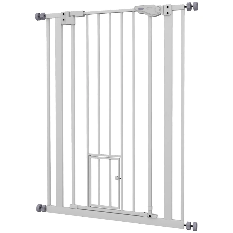 PawHut Barrière de sécurité animaux de 104H cm avec porte fermeture automatique système de double verrouillage sans percage