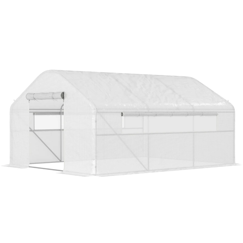 Outsunny Serre de jardin 4 x 3 x 2m avec portes enroulables et grandes fenêtres, serre tunnel de jardin, blanc(m-12)