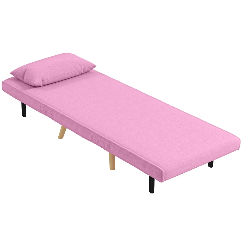 HOMCOM Sofá Cama Individual Plegable con Respaldo Ajustable 5 Posiciones Sillón Cama Tapizado con Cojín 72x75x85 cm Rosa