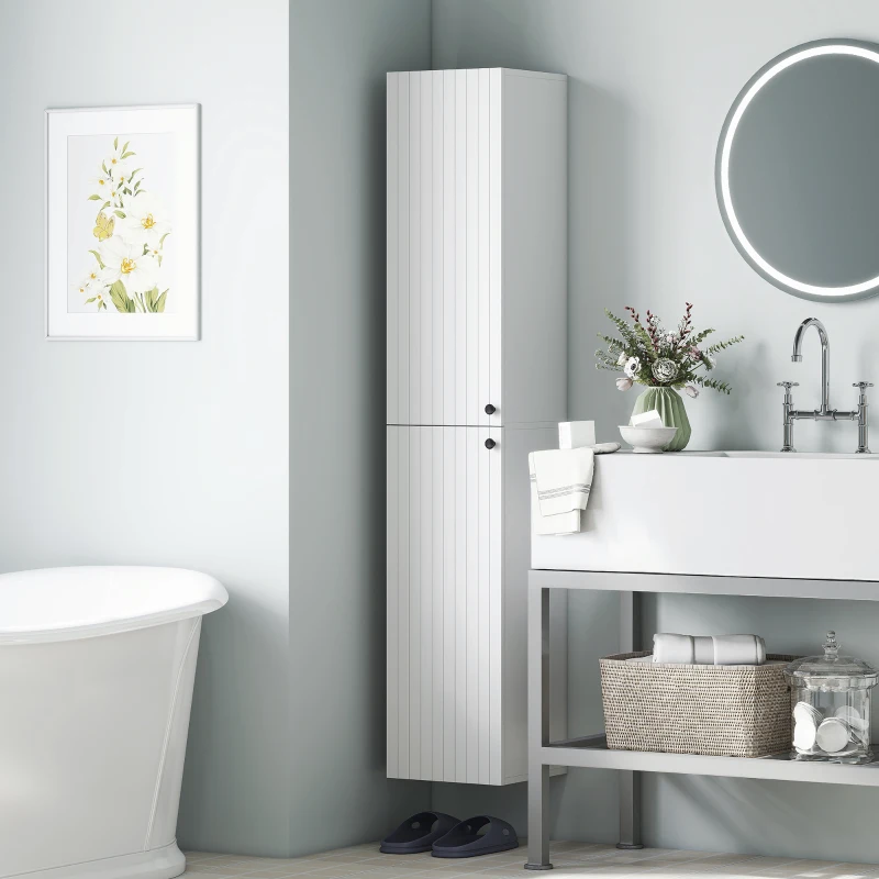 HOMCOM Wandmontierter Badezimmerschrank, lackierte Oberfläche, 6 Regale, MDF, Weiß