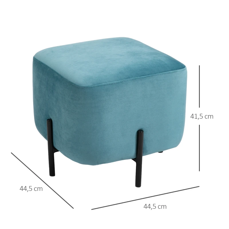 HOMCOM Pufe Apoio para Pés Acolchoado Poliéster Aço Espuma Turquesa 44,5x44,5x41,5 cm