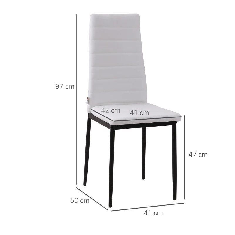 HOMCOM Lot de 4 chaises de salle à manger chaises de cuisine avec dossier haut pieds en métal et tissu en lin 41x50x97cm blanc