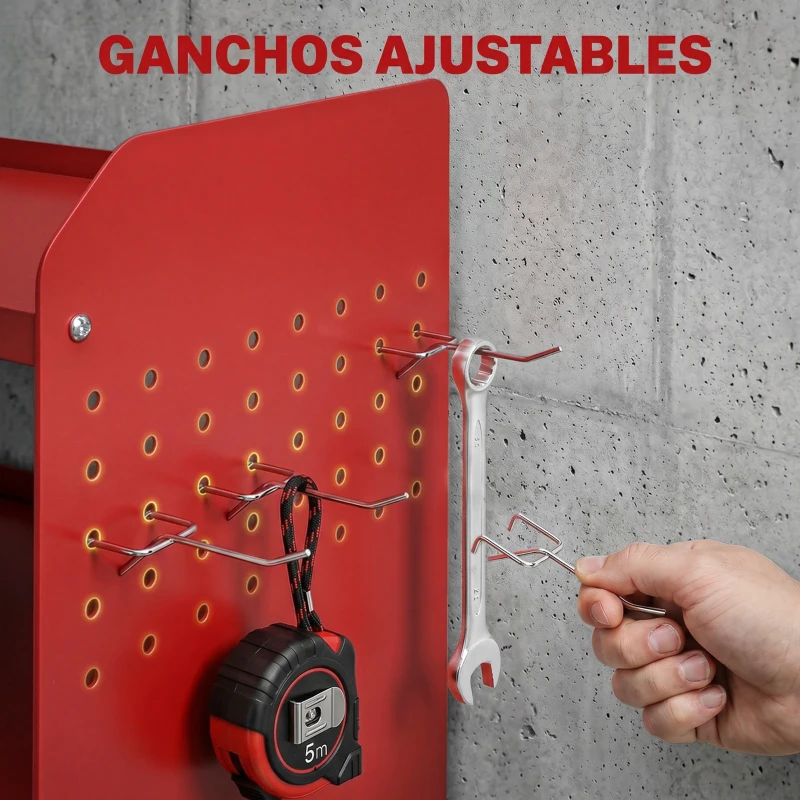 Outsunny Organizador de Herramientas de Jardín Estante de Almacenamiento de Pared de 2 Niveles para Garaje con Bandeja y Ganchos