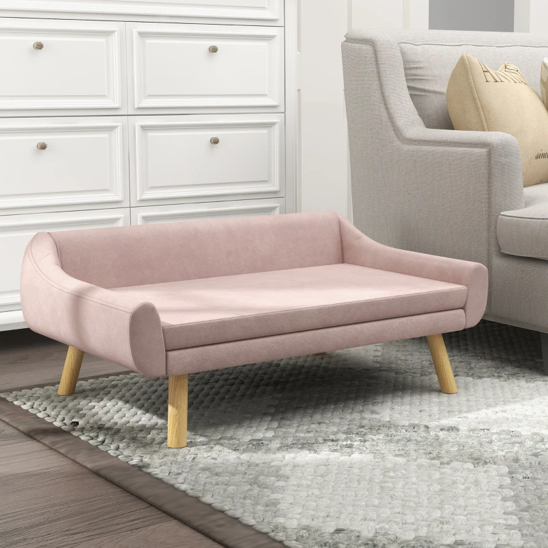 PawHut Haustiersofa Hundesofa, Skandidesign, abnehmbares Polster, Samtoptik, 102 cm x 58,5 cm x 42,5 cm, Rosa + Natur