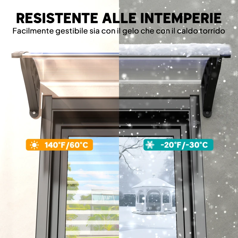 Outsunny Pensilina da Esterni Impermeabile e Anti-UV, in PC, PP e Alluminio, 75x100x23 cm, Trasparente e Nero