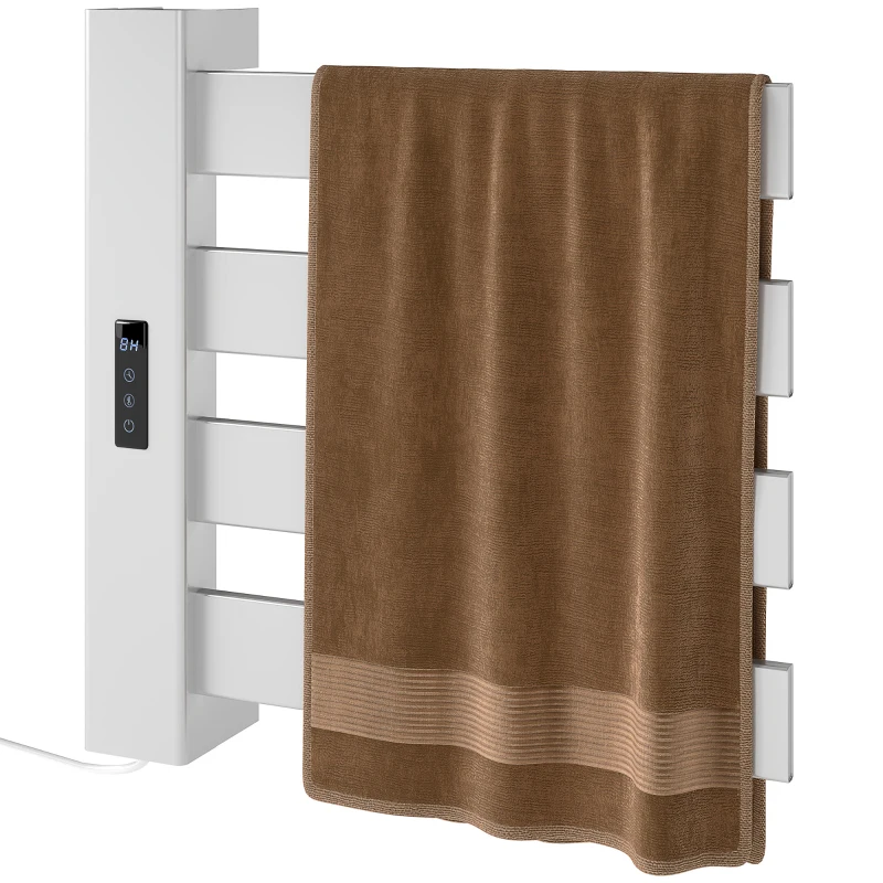 HOMCOM Toallero Eléctrico de Pared para Baño con 4 Barras Calentamiento Rápido Wi-Fi y Pantalla Táctil 47,5x9,5x49 cm Blanco
