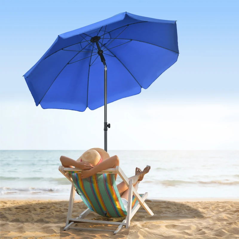 Outsunny Ombrellone da Spiaggia 1.8x2 m con Reclinazione a 45° e 8 Stecche, Poliestere e Acciaio, Blu