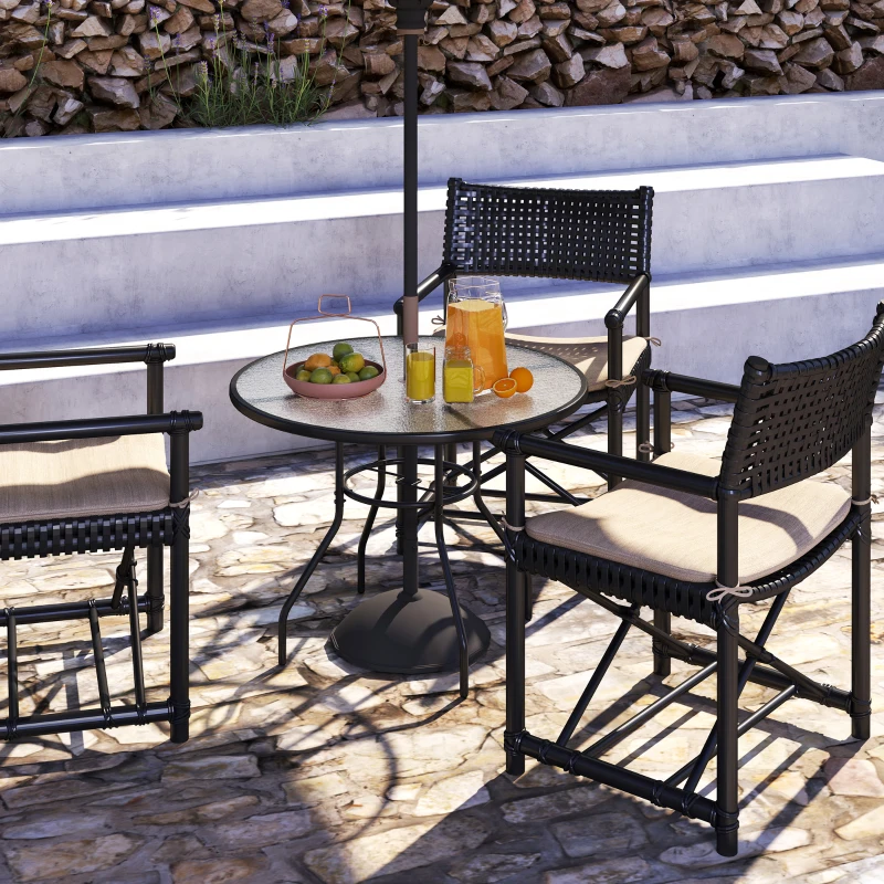 Outsunny Glass-Top Garden Table, with Parasol Hole - Black