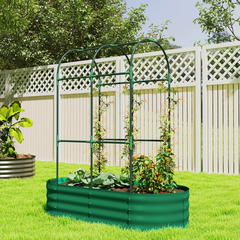 Outsunny Galvanised Raised Garden Bed with Arched Trellis, 4 x 2 x 4.6ft Metal Raised Bed for Garden with Open Bottom, Green