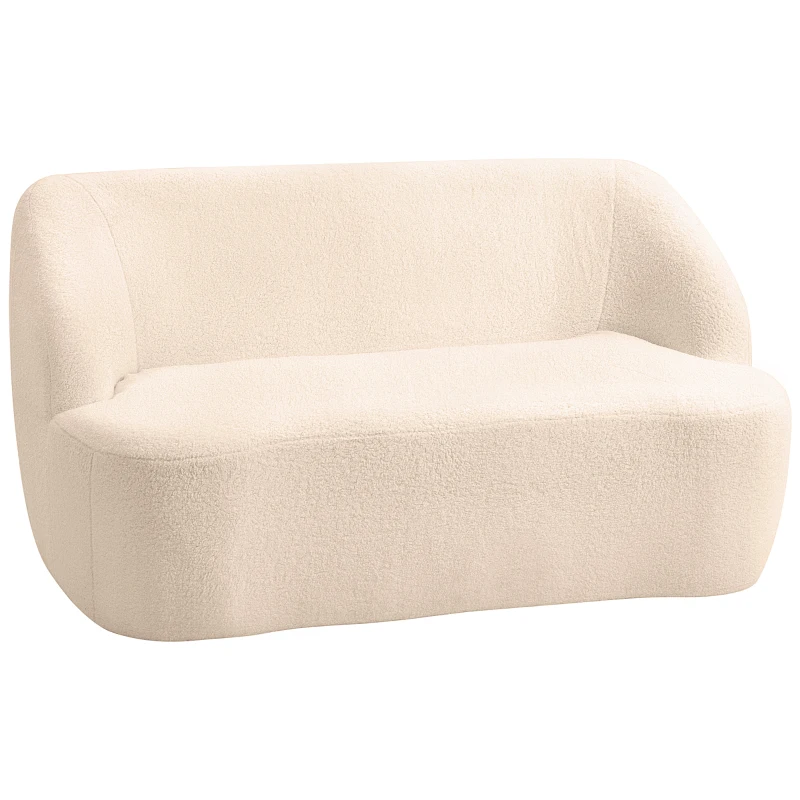 HOMCOM Canapé 2 places canapé en tissu bouclette 142 cm avec dossier et assise incurvés, aucun assemblage requis, beige